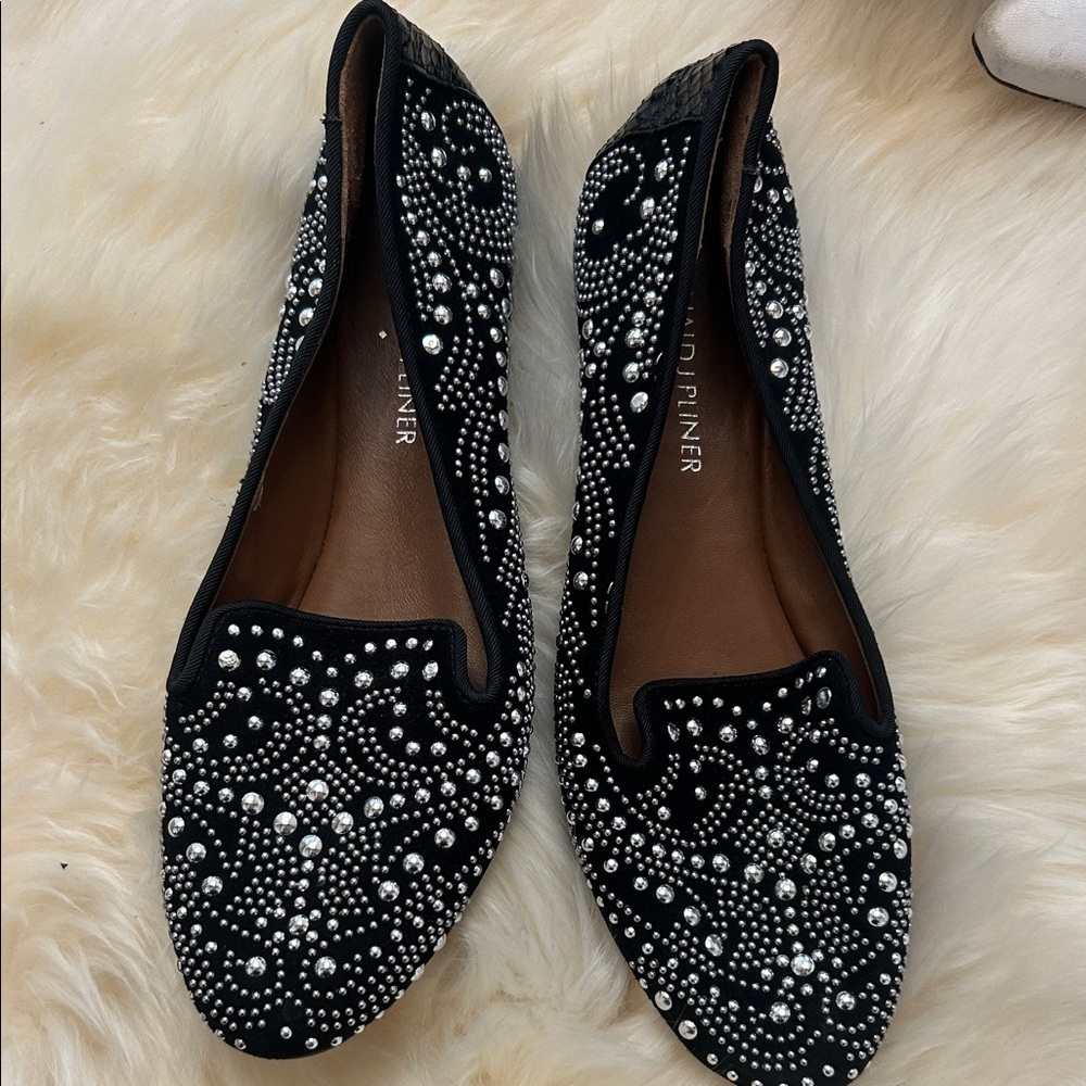 Donald J. Pliner Black and Silver Beaded Loafers